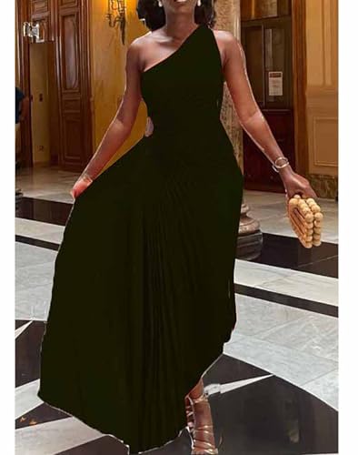 Yuopeid Women's Sexy One Shoulder Sleeveless Fashion Pleated Irregular Hem Cocktail Club Party Long Maxi Dress3