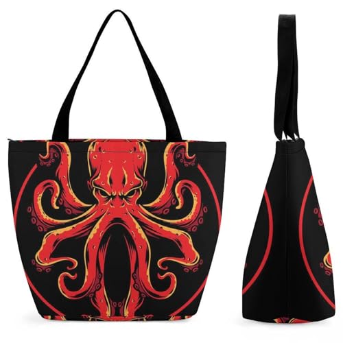 Sac de shopping pour voyage Poulpe Rouge, grand sac à main 28.5x18x32.5cm