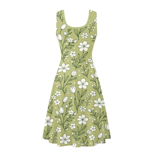 Image of Women Stylish Tank Dresses Sleeveless Round Neck Midi Casual Dress with Pocket for Summer