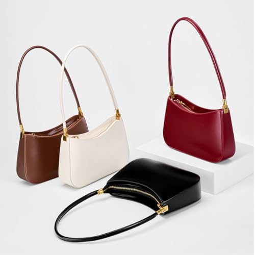 Image of MFFOR Genuine Leather Purses for Women, Shoulder Bag, Clutch Handbags | 9.8*2.3*6.2inch, Crescent bag, Underarm purse, Zipper closure, Solid color