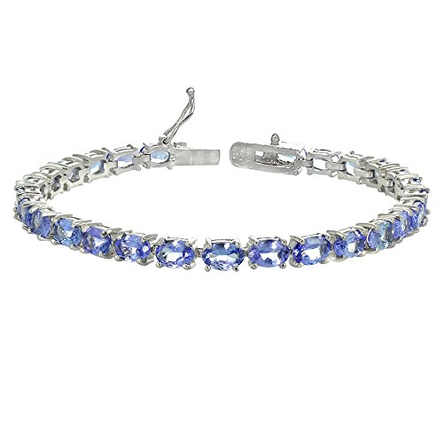 B. BRILLIANT Sterling Silver 6x4mm Oval-cut Genuine Natural Tanzanite Tennis Bracelet for Women with Gift Box