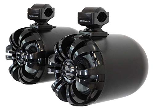Rockville Pair WB65 Black 6.5" 600W Metal Marine Wakeboard Tower Speakers, 4 Ohm, Waterproof, 360-Degree Swivel, Durable Build for Boats, ATVs, UTVs