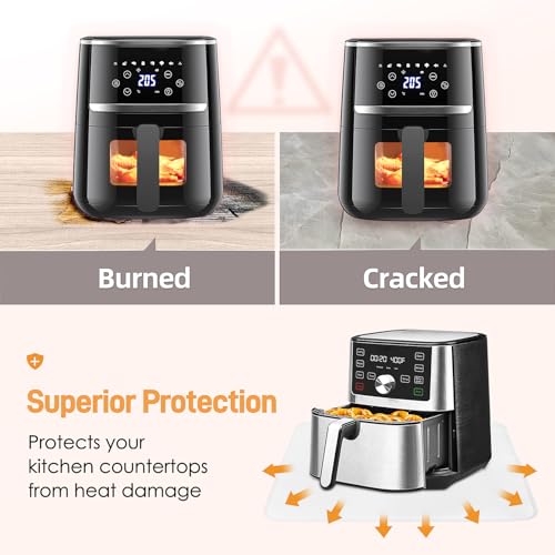 Amerbro Heat Resistant Mat for Air Fryer, 16 x 20in Heat Resistant Mat for Countertop, Fireproof Silicone Countertop Protector Appliance Slider for Air Fryer, Coffee Maker, Toaster, Oven White