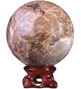 mookaitedecor Natural Orange Moonstone Crystal Ball with Resin Stand, Decorative Stone Sphere Bal...