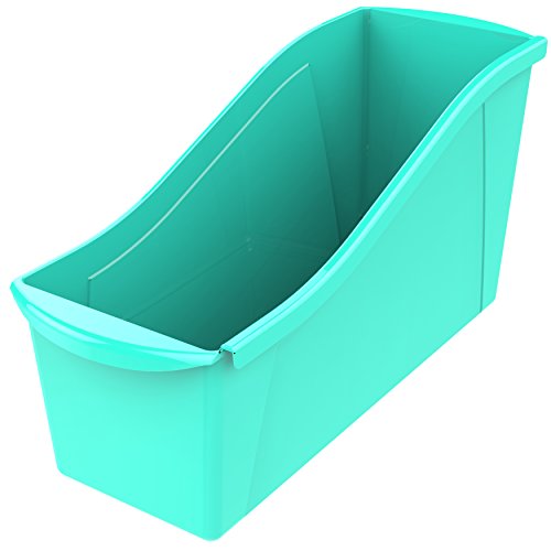 Image of Storex Large Book Bin, Interlocking Plastic Organizer for Home, Office and Classroom, Teal, 6-Pack (71107U06C)
