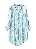Tomwell Damen Nachthemd Langarm V Ausschnitt Button-Down Pyjamas Cartoon Muster Tops Elegant Shirt Homewear Schlafanzug Sleepshirt Sexy Nachtkleid Frühling Herbst Casual Grün 3XL