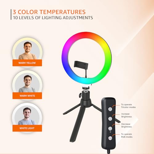 Amazon Basics 12-inch RGB Ring Light with Mini Tripod Stand | 18 RGB Colour Patterns | Dimmable Lighting for YouTube, Photoshoot, Video, Livestreaming, Makeup & Vlogging - Image 4