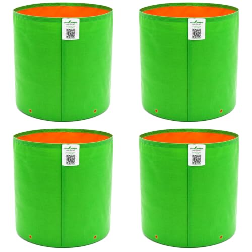 Image of Anandi Green's Premium HDPE Uv Protected 220 GSM Round Shaped Green Colour Plants Grow Bags Suitable for Terrace and Vegetable Gardening (Pack of 4, 18x18 INCH)