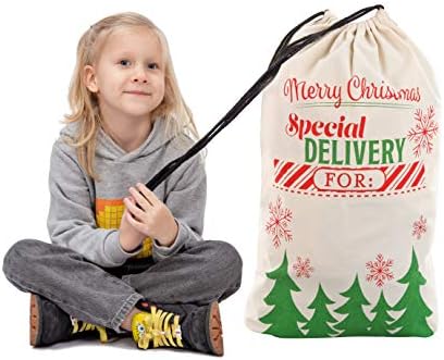 3 Christmas Gift Bags, Santa Burlap Sack with Drawstring 66cm x 48cm for Large Xmas Package Storage,Christmas Large Gift Bags