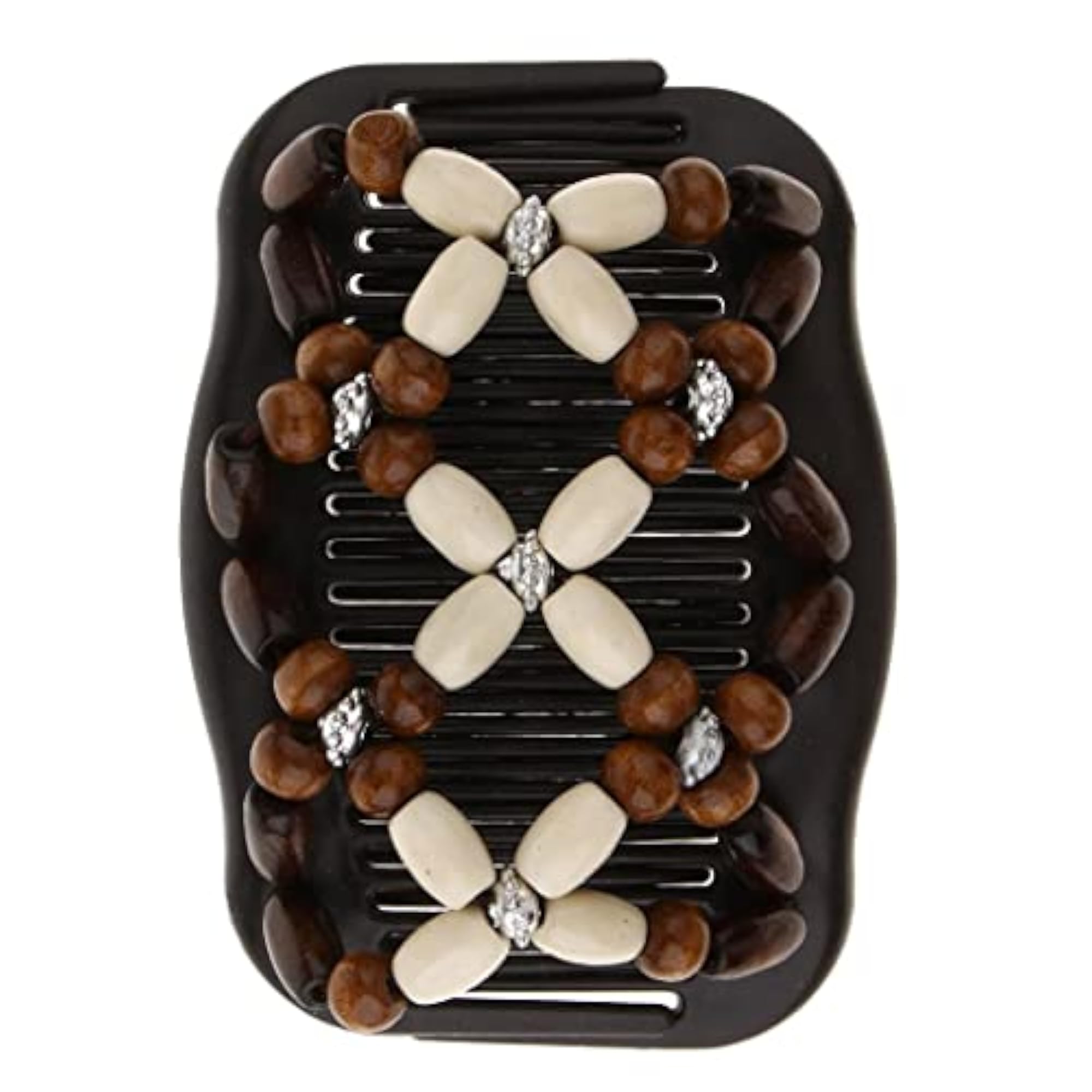 Elastic Double Hair Comb with Wooden Bead