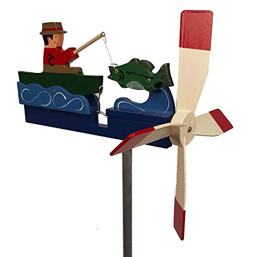 Natures Yard Bass Fisherman Whirligig Man Fishing Wind Spinner Handmade Made In Usa #TOP2