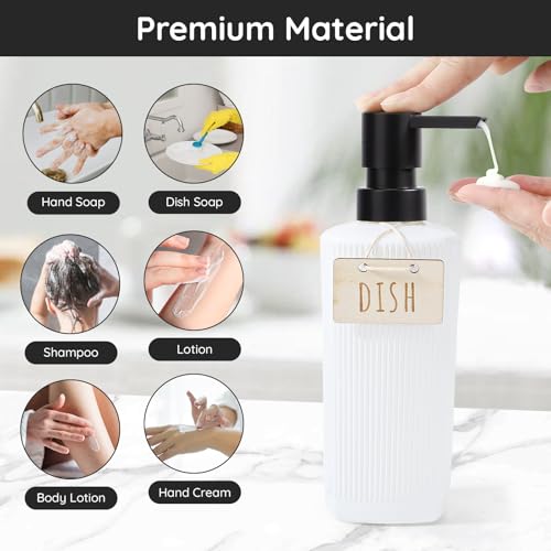 Image of Segbeauty 2pcs 11.8oz Refillable Glass Soap Dispenser for Toiletries, Empty Soap Dispenser for Kitchen, 350ml White Liquid Pump Dispensers for Bathroom Lotion Container with Vertical Stripe