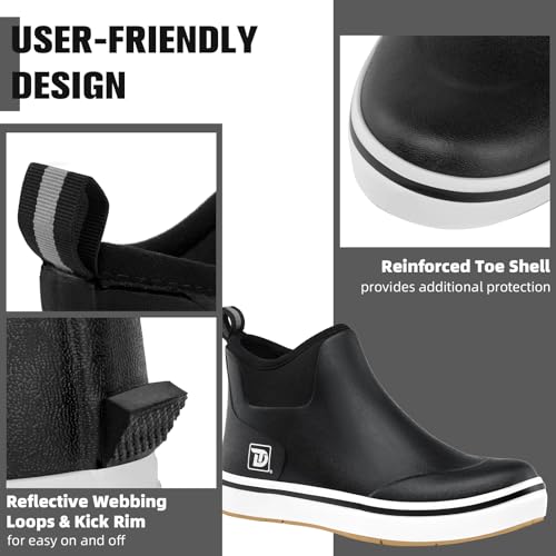 Trudave Mens Waterproof Rubber Deck Boots, Anti-slip Short Ankle Fishing Rain Shoes for Boating, Sizes 5-14 angle 6