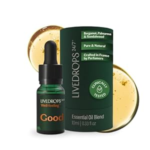 LIVEDROPS 24/7 Good Essential Oil Blend – Bergamot, Palmarosa & Sandalwood – Natural Aromatherapy for Positivity & Focus – Crafted in France by Perfumers – Skin-Safe & Diffuser Compatible