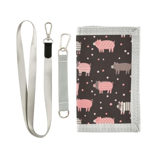 Wusikd Striped Pig Kids Wallet for Boys Girls Pink Brown Toddler Trifold Wallet Novelty Wallet for Teens Women Men