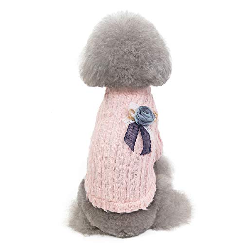 Tangpan Turtleneck Rose Deco Pet Dog Sweater Puppy Windproof Clothes (Pink,M) #TOP1