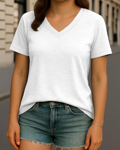 Short Sleeve Shirts for Women V-Neck Loose Fit Casual Tops