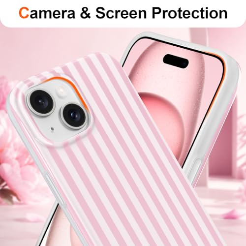 Hython for iPhone 15 Plus Case & iPhone 14 Plus Case Cute Striped Aesthetic Design Simple Stripes Cover 6.7", Slim Soft TPU Bumper Shockproof Rubber Protective Phone Cases Women Girls, Pink and White by Hython - Used condition - Image 3