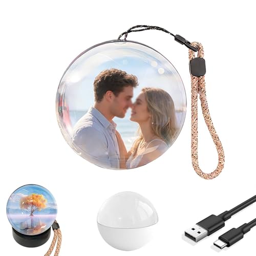 JIABAOZ Crystal Memory Adorno, Lámpara Esfera de Recuerdos para Parejas, Bola de Cristal Reproductor de Video con WiFi, Videos y Fotos para Subir, Pareja Cumpleaños y Aniversario (White)