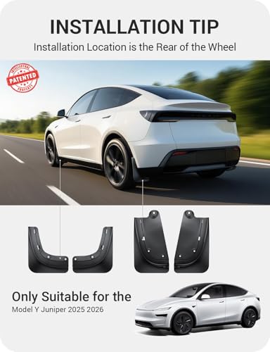 Image of BASENOR 2026 2025 Tesla Model Y Juniper Mud Flaps Splash Guards [No Drilling No Tape] All-Weather Mud Guard, Tire Protector Mudflaps for Model Y Juniper 2025 2026