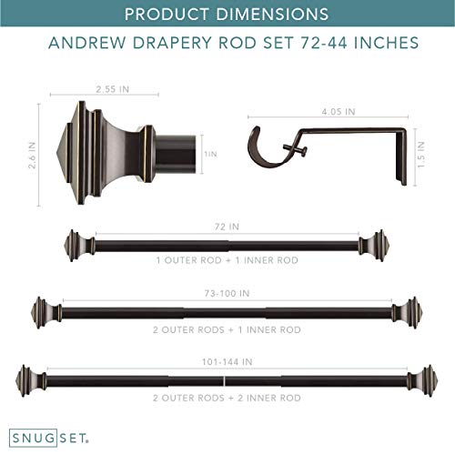 Curtain Rod | Quick Easy Installation | 72"-144" Adjustable Length | No Tools Option | 1" Dia. Steel Rod | 4 Brackets Included Supports Heavy Fabrics by Snug Set - Used condition - Image 5