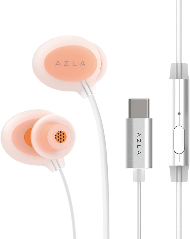 AZLA ASE-600 ASMR Wired Earbuds with Microphone  Soft Silicone Earphones for School, Comfortable in-Ear Headphones, USB-C Wired Earbuds for Long Listening (Orange)