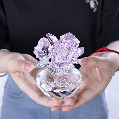 H&D HYALINE & DORA Crystal Rose Bouquet Flowers Figurines Ornament with Gift Box (Pink)