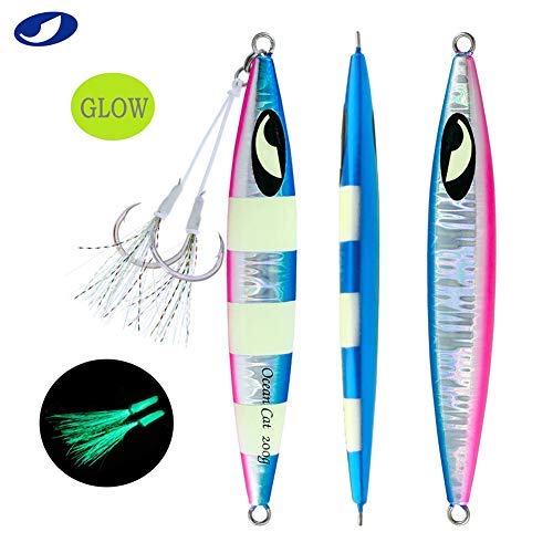 OCEAN CAT 5個 鉛 メタル フラット スローフォール ピッチ 釣り ジグ ルアー シンキング バーチカル ジギング ベイト バタフライフック付き 海水釣り用 (各色 1個 (5個) 80g 5枚目