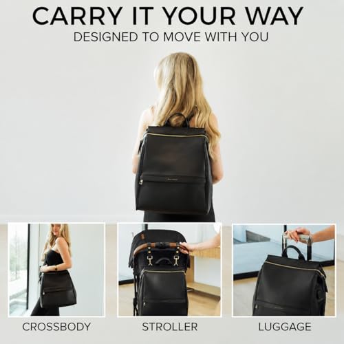 Sac à dos à langer cuir luxueux finition Black Sophia chic
