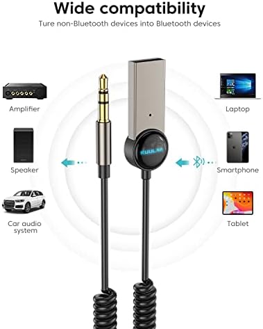Kuulaa Bluetooth V5.0 Receiver, 3.5mm Jack Aux Bluetooth Adapter Dongle Cable For Car Home Speaker Audio Music Streaming, CVC8.0 Noise Cancelling, Built-in Microphone Handsfree Car Kit (Gun Color)