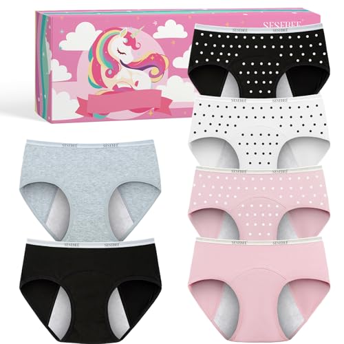 SeseBee Girls Underpants Soft Cotton Knickers, 6-Pack Panties, Super Elasticity, Leak-Free & Washable, Comfy & Breathable, Excellent for School and Daily Outings