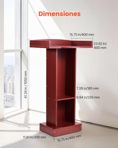 Miniatura 4 de Vevor Atril De Madera Alto De 105 Cm, Soporte De Podio Con Superficie De Lectura De 60 X 40 Cm, Con Estante De Almacenamiento Para Aulas, Conferencias, Iglesias, Presentaciones, Discursos, Conciertos