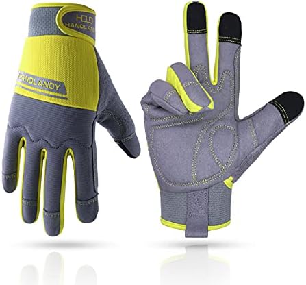 FACELANDY Utility Safety Work Gloves for Men & Women, UltraLight Mechanic Driver Gardening Gloves with Touchscreen (M, Orange)