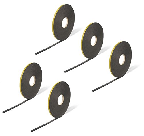 Paquete de 5 cintas de espuma de doble cara – negro, 4 mm x 10 mm x 15 m – cinta de seguridad / acristalamiento / manualidades