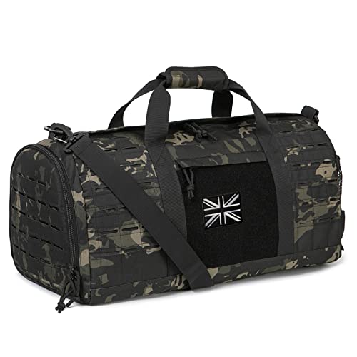 QT&QY 40L Military Tactical Duffle Bag for Men, Sport, Gym, Fitness, Travel, Training, Workout, Football, Weekender, Black, Polyester, 53.5cm x 25.5cm x 25.5cm