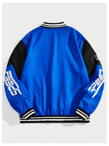 Men's Letter Print Baseball Jacket Drop Shoulder Long Sleeve Moto Jacket Button Front Coat Oversize Unisex Streetwear2