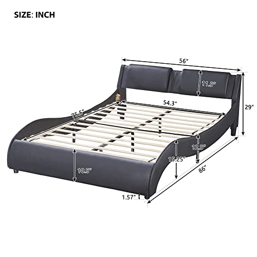 Biadnbz Full Size Modern Platform Bed With Adjustable Led Light,Upholstered Faux Leather Bedframe With Headboard For Bedroom Guest Room,Wood Slat Support,No Box Spring Needed, Black #TOP2