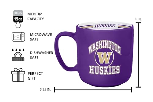 Image of Logo Brands NCAA Washington Huskies 15 oz Stripe Coffee Mug - Vintage Team Logo, Inside Print & Stripes, Microwave & Dishwasher Safe- Great Gift For Fans & Alumni