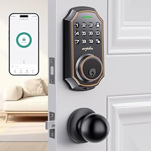 Keyless Entry Door Lock with 2 Door Knobs – App Control & Keypad Deadbolt Smart Locking, 100 User Codes, Anti-Peep Password, Auto Lock & One-Time Codes, Easy Install for Front Door Security (Bronze)