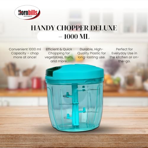 Image of Hornbills Vegetable Manual Chopper with 5 Blades 1000ml Kitchen Multi Blade Food Chopper for Vegetables Onion Garlic Hand Chopper Stainless Steel Blade Compact Vegetable Portable Mini Chopper |Green