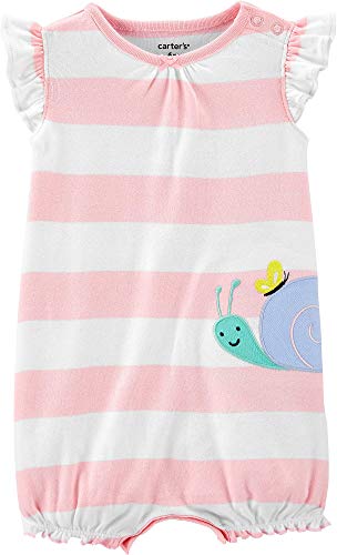 Carter s Baby Girls Striped Snail Romper 9 Months Pink/White