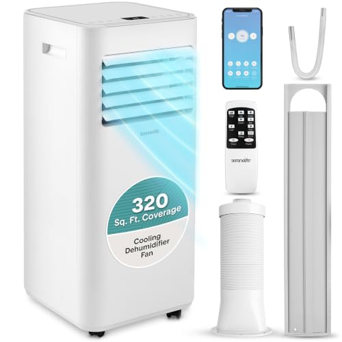 Image of SereneLife Portable Air Conditioner 9000 BTU, Compact AC Unit with Dehumidifier & Fan for Rooms up to 30 m², Energy Efficient Quiet Cooling with Remote, Window Kit, White