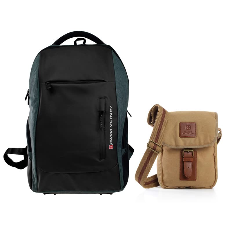 Swiss Military Combo of Canvas Sling Bag, 2.2L,Beige & Laptop Backpack for Men,29L, Black & Grey with USB Charging Port, Combination Lock, Water & Wear Resistant, Travel Backpack for Men, Women, Kids (B09T9NS7SB) Amazon Price History, Amazon Price Tracker