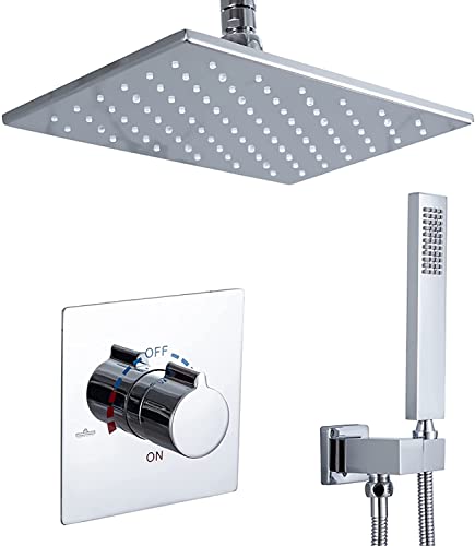Sistema de ducha LED, juego de grifo de ducha de 12 x 8 pulgadas, juego combinado de ducha de lluvia de una sola manija, bañera fría y caliente y kit de ajuste de ducha con rociador de mano y cabezal
