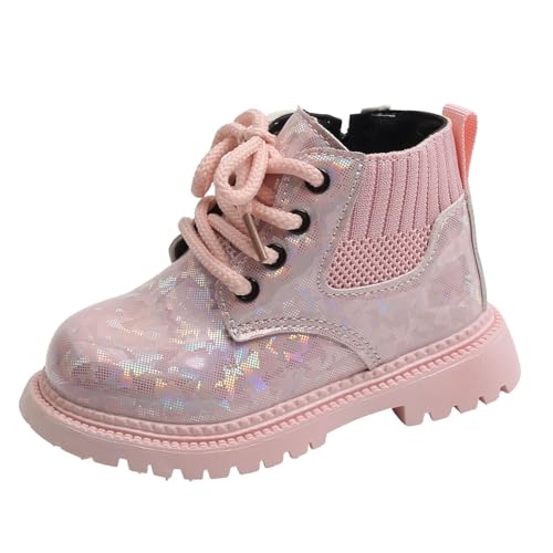 IWIHMIV Girls Glitter Ankle Boots Side Zipper Outdoor Casual Non Slip Comfortable Dress Booties for Toddler