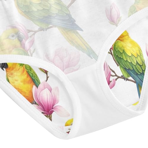 Yellow Green Parrots Pink Magnolia Girls Panties, Toddler Briefs, Cotton Girls Underwear, 2–8 Years4