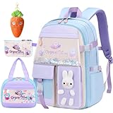 QianMu Mochila Escolar Infantil para Niñas con Bolsa de Lonchera,Bolsa de Lapicera, Colgante de Zanahoria, Mochilas Para...