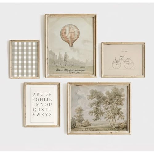 Image of Boys Room Wall Art Decor Vintage Kids Wall Art Country Canvas Wall Decor Pictures Vintage Child Wall Art Botanical Prints Nursery Artwork Boys Poster for Bedroom Playroom 12x16 Inch Unframed Set of 5