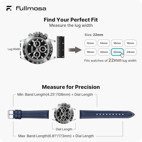Image of Fullmosa 22mm Quick Release Leather Watch Band for Garmin Samsung Galaxy | Strap for Garmin Vivoactive 4 45mm,Garmin Venu 4(45mm) /Venu 3 /Venu 2,Samsung Galaxy Women Men, Dark Blue&Silver Buckle