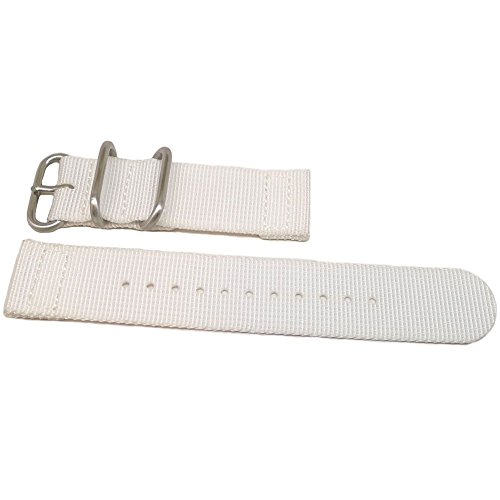 Da Luca Two Piece Ballistic Nylon Watch Strap - White (Matte Buckle) : 18Mm #TOP21